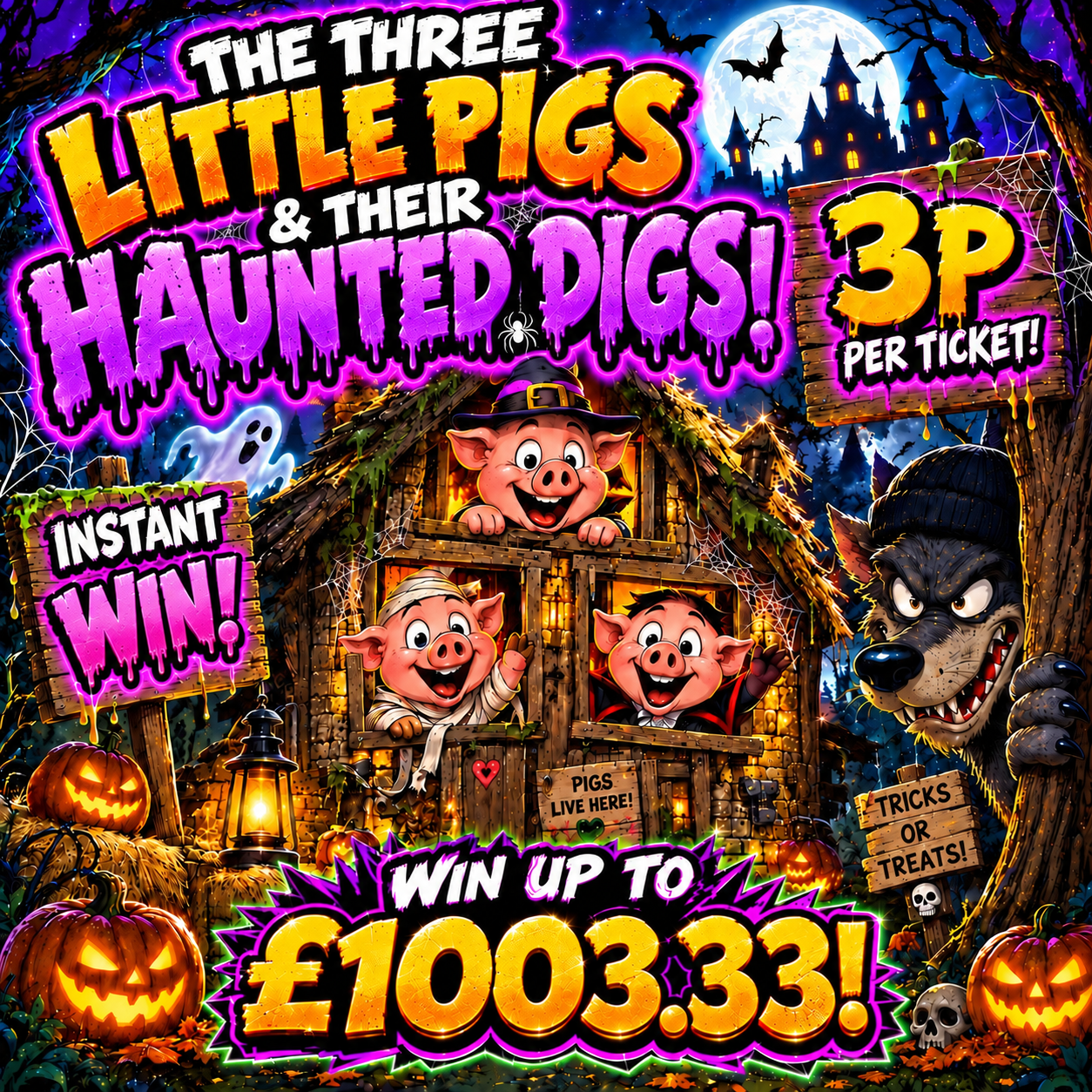 🐷THE THREE LITTLE PIGS & THEIR HAUNTED DIGS - INSTANT WIN🐷 (AUTODRAW)